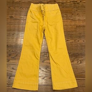 Ulla Johnson Mustard Yellow Cotton Pants Size 6 Wide Waist Button Fly